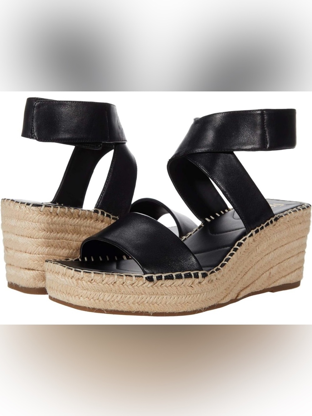 Wedge Espadrille Sandals in Black Leather